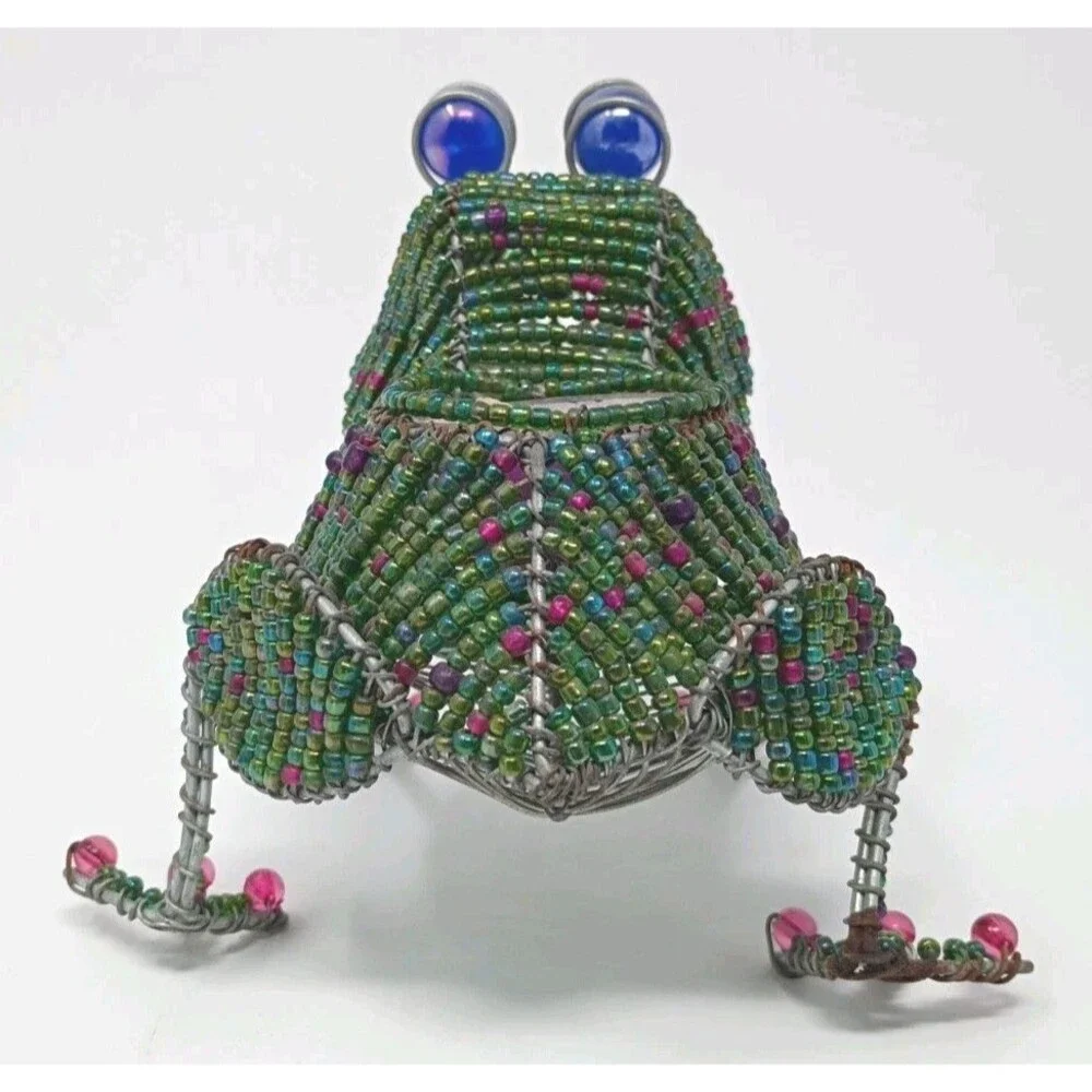 Beadworx Glass Bead Frog candle holder